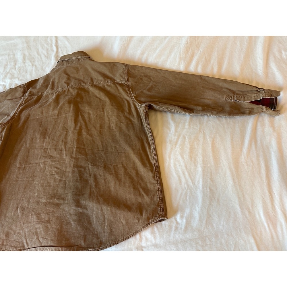 LL Bean Mens Flannel Lined Canvas Shirt Jacket Brown Plaid L-REG O‎ BDY9 - Picture 9 of 10
